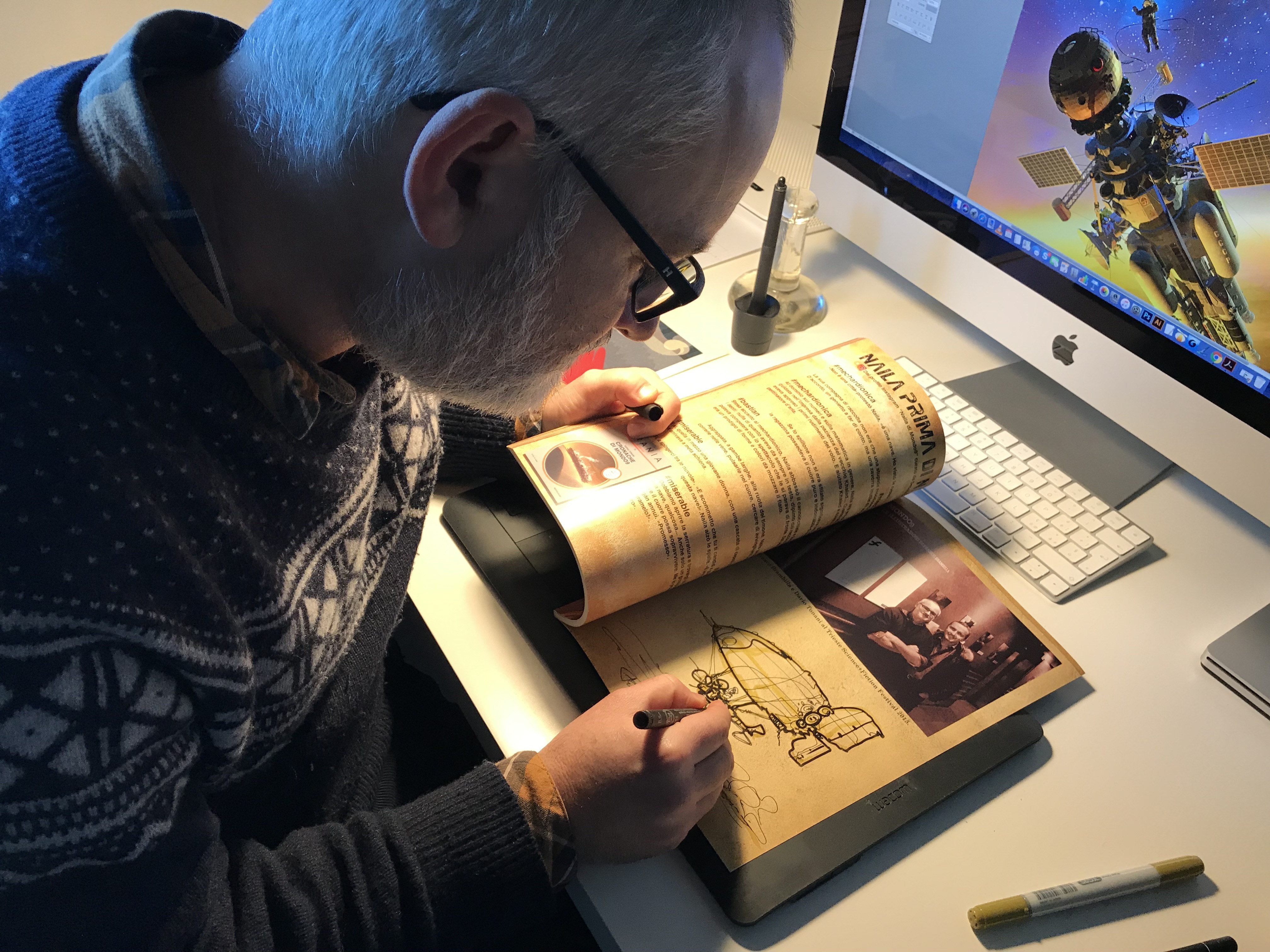Franco Brambilla disegna un "pettinatore."